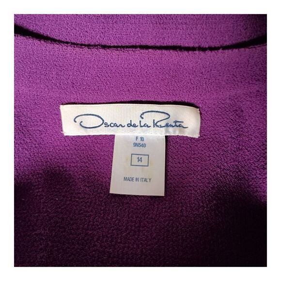 Oscar de la Renta Wool Jacket Cardigan Tie Neck Ruffle Purple Womens 14 - Picture 5 of 6
